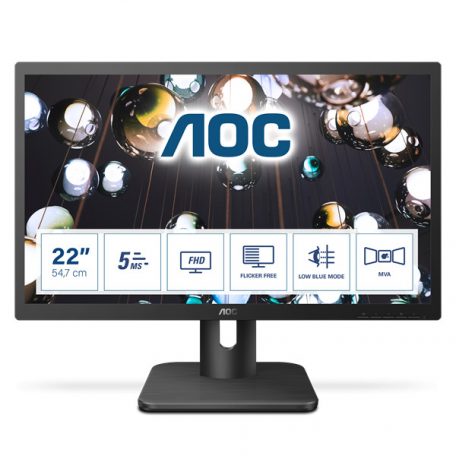 Asztali monitor, AOC MVA monitor 21.5" 22E1Q, 1920x1080, 16:9, 250cd/m2, 5ms, VGA/HDMI/DisplayPort, hangszóró