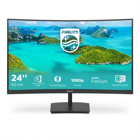 Asztali monitor, Philips Ívelt VA monitor 23.6" 241E1SCA, 1920x1080, 16:9, 250cd/m2, 4ms, VGA/HDMI, hangszóró