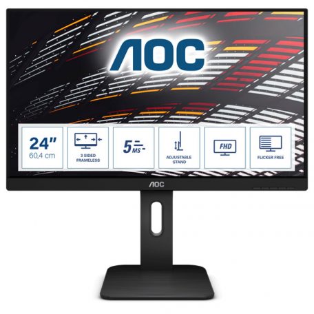 Asztali monitor, AOC IPS monitor 23.8" 24P1, 1920x1080, 16:9, 250cd/m2, 5ms, VGA/DVI/HDMI/DisplayPort/4xUSB, Pivot, hangszóró