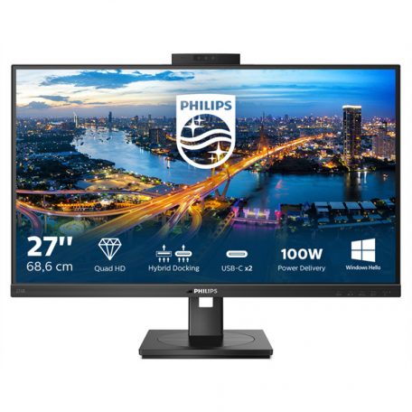 Asztali monitor, Philips IPS monitor 27" 276B1JH, 2560x1440, 16:9, 350cd/m2, 4ms, USB-C(+dokkoló)/4xUSB/LAN/DP/HDMI, hangszóró/webWebkamera