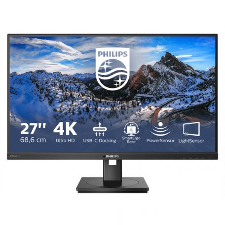 Asztali monitor, Philips IPS monitor 27" 279P1, 3840x2160, 16:9, 350cd/m2, 4ms, USB-C(+dokkoló)/4xUSB/LAN/DP/2xHDMI, hangszóró