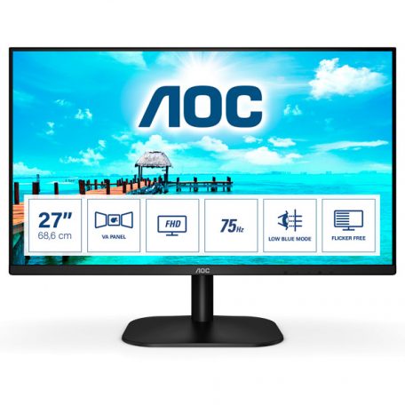 Asztali monitor, AOC VA monitor 27" 27B2DM, 1920x1080, 16:9, 4ms, 250cd/m2, VGA/DVI/HDMI