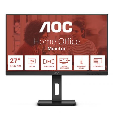 Asztali monitor, AOC IPS monitor 27" 27E3QAF, 1920x1080, 16:9, 300cd/m2, 4ms, HDMI/DisplayPort/VGA, Pivot, hangszóró