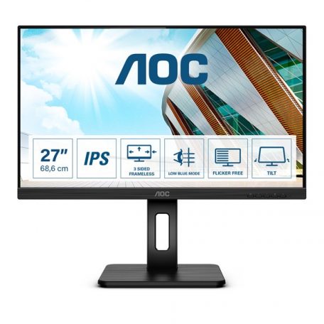 Asztali monitor, AOC IPS monitor 27" 27P2Q, 1920x1080, 16:9, 300cd/m2, 4ms, HDMI/DisplayPort/4xUSB/VGA/DVI-D, Pivot, hangszóró