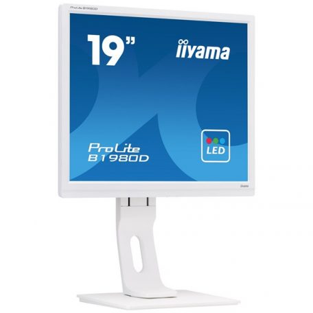 Asztali monitor, Iiyama Prolite monitor, TN, 19", 1280x1024, 5:4, 250cd, 5ms, VGA/DVI, Fehér, pivot, állítható mag., dönthető