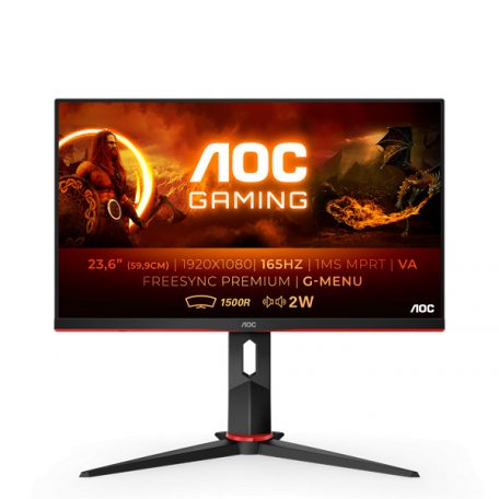 Asztali monitor, AOC Ívelt Gaming 165Hz VA monitor 23.6" C24G2AE/BK, 1920x1080, 16:9, 250cd/m2, 1ms, 2xHDMI/DisplayPort/VGA, hangszóró