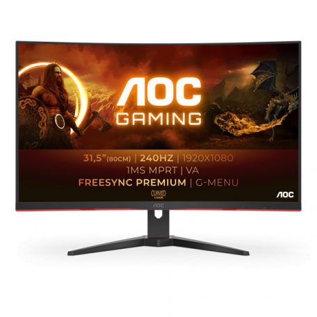 Asztali monitor, AOC Ívelt Gaming 240Hz VA monitor 31.5" C32G2ZE/BK, 1920x1080, 16:9, 300cd/m2, 1ms, 2xHDMI/DisplayPort