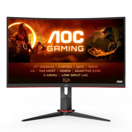 Asztali monitor, AOC Ívelt Gaming 165Hz VA monitor 27" CQ27G2S/BK, 2560x1440, 16:9, 250cd/m2, 1ms, 2xHDMI/DisplayPort