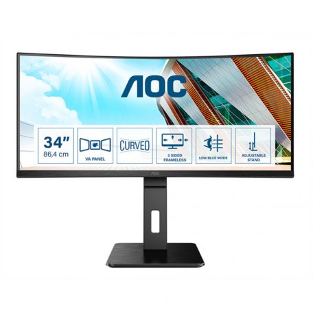 Asztali monitor, AOC Ívelt VA monitor 34" CU34P2A, 3440x1440, 21:9, 300cd/m2, 1ms, 100Hz, 2xHDMI/DisplayPort/4xUSB, hangszóró