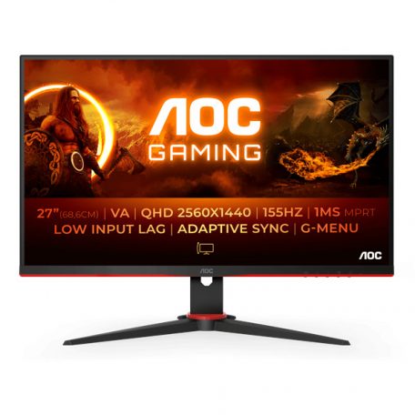 Asztali monitor, AOC Gaming 155Hz VA monitor 27" Q27G2E/BK, 2560x1440, 16:9, 250cd/m2, 1ms, 2xHDMI/DisplayPort