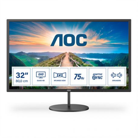 Asztali monitor, AOC IPS monitor 31.5" Q32V4, 2560x1440, 16:9, 250cd/m2, 4ms, HDMI/DisplayPort, hangszóró