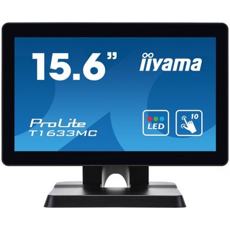 Asztali monitor, Iiyama touch monitor, 15,6", 1366x768, 16:9, 255cd, 8ms, 500:1,VGA/HDMI/DP, T1633MC