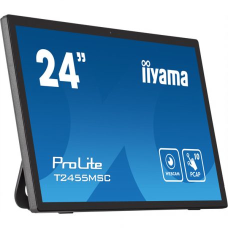 Asztali monitor, Iiyama touch IPS monitor 23.8" T2455MSC-B1, 1920x1080, 16:9, 350cd/m2, 5ms, HDMI/DP/2xUSB, hangszóró, webWebkamera