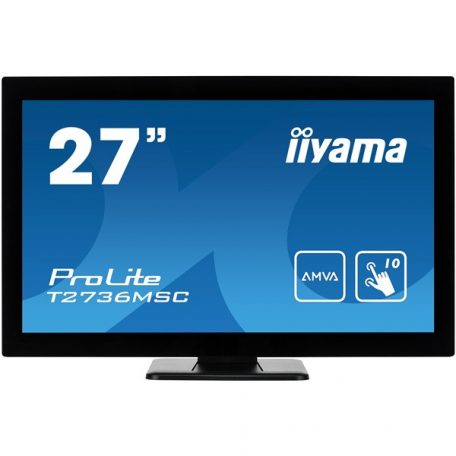 Asztali monitor, Iiyama touch AMVA monitor 27" T2736MSC-B1, 1920x1080, 16:9, 300cd/m2, 4ms, VGA/HDMI/DP/HDCP/4xUSB, hangszóró