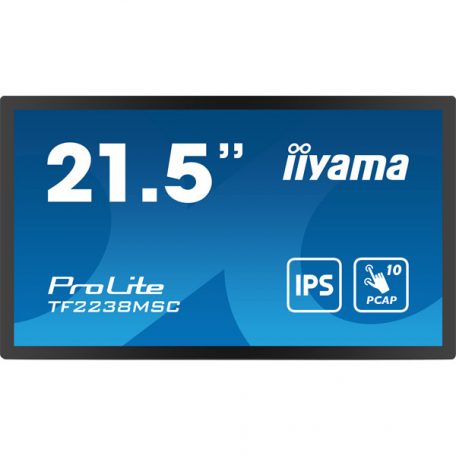 Asztali monitor, Iiyama touch IPS monitor 21.5" TF2238MSC-B1, 1920x1080, 16:9, 525cd/m2, 5ms, DP/HDMI//USB, hangszóró,  open frame