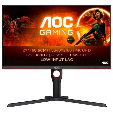 Asztali monitor, AOC 27" U27G3X/BK Adaptive Sync/G-Sync 4K UHD PIVOT - IPS LED - 160Hz | 3 év garancia |