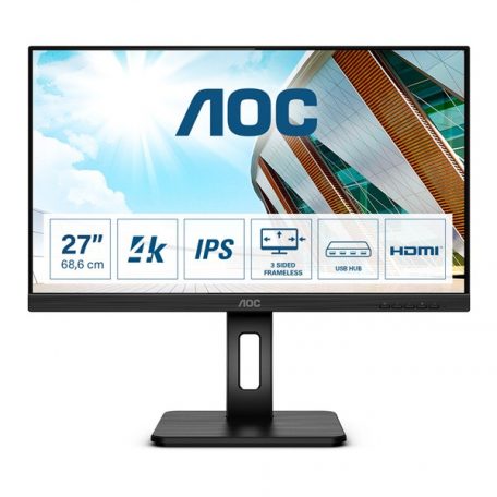 Asztali monitor, AOC IPS monitor 27" U27P2, 3840x2160, 16:9, 350cd/m2, 4ms, 2xHDMI/DisplayPort/4xUSB, Pivot, hangszóró