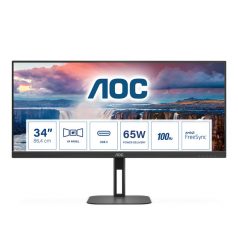   Asztali monitor, AOC VA monitor U34V5C/BK, 3440x1440, 21:9, 300cd/m2, 1ms, HDMI/DisplayPort/USB-C/4xUSB, hangszóró