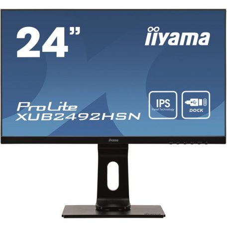 Asztali monitor, Iiyama Prolite monitor, IPS, 24", 1920x1080, 16:9, 250cd, 4ms, VGA/HDMI/DP/USB, Hangszóró,pivot, állítható mag.,dönthető